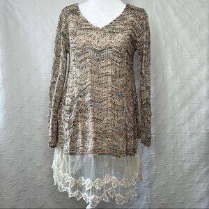 Altard'State Open Knit Lace Trim Sweater. Size S/M